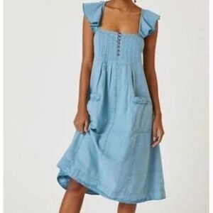 Anthropologie Denim Flutter sleeve midi dress NWT